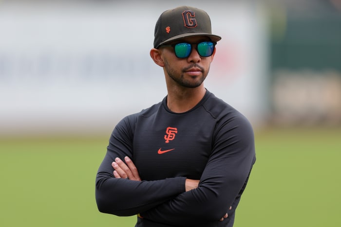 Jul 13, 2022; San Francisco, California, USA; San Francisco Giants bench/infield coach Kai Correa (50) before the game against the Arizona Diamondbacks at Oracle Park. Mandatory Credit: Sergio Estrada-USA TODAY Sports